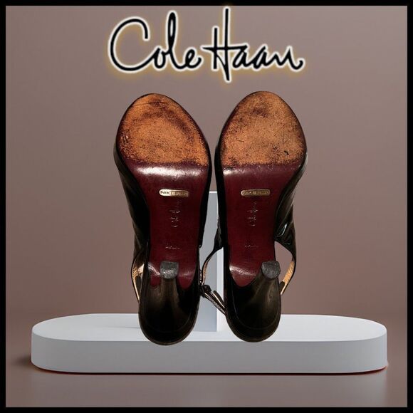 Cole Haan Air Women's Black Patent Leather Peep-Toe Slingback Heels Size 9 AA - Picture 5 of 8